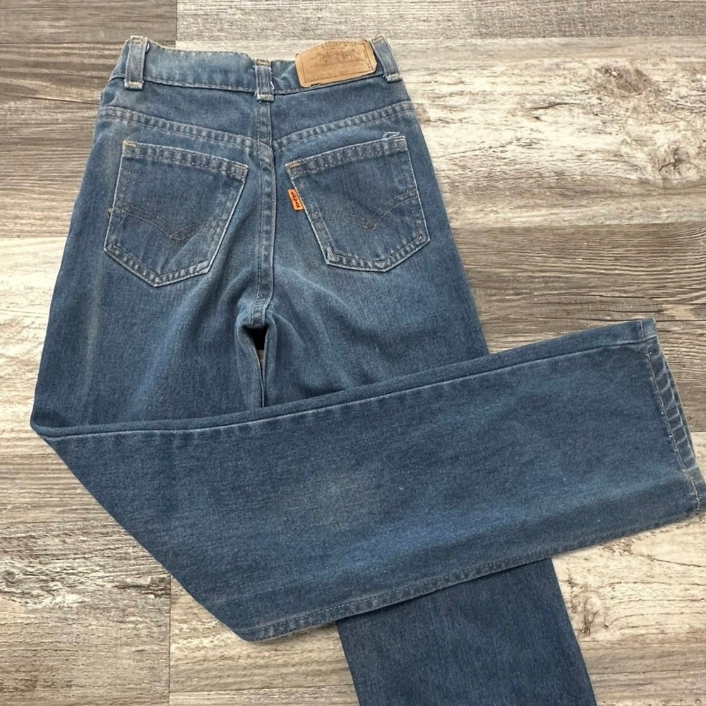 Vintage 70s Levis Orange Tab Boys 21" 21x25 Med Siz USA Made Jeans Bootcut Blue